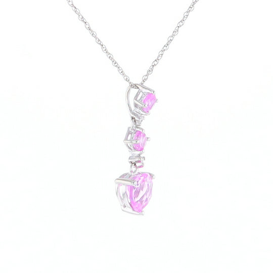Synthetic Pink Sapphire Dangle Heart Necklace