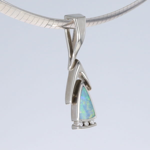 Opal Pendant Triangle Inlaid Design with .06ctw Round Diamonds
