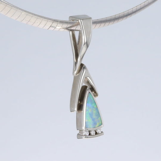Opal Pendant Triangle Inlaid Design with .06ctw Round Diamonds