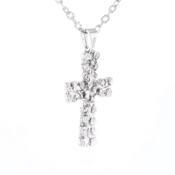 Sterling Silver Nugget Pattered Cross Necklace