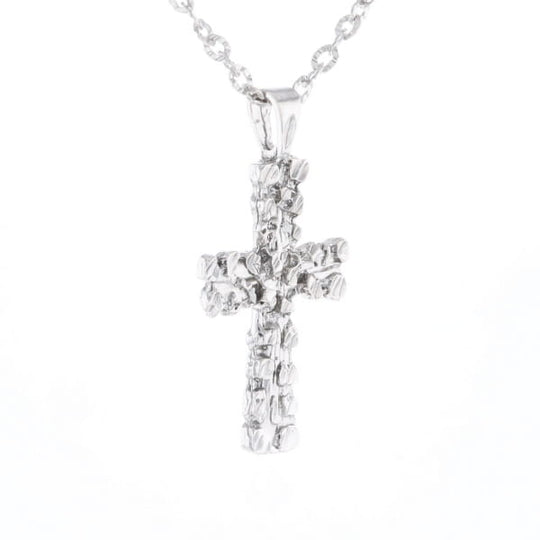 Sterling Silver Nugget Pattered Cross Necklace