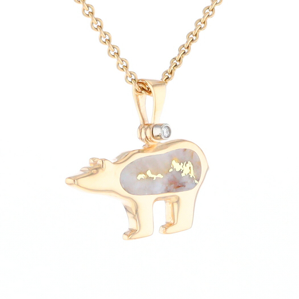 Gold Quartz Inlaid Polar Bear Pendant