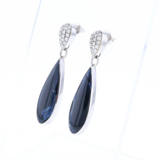 Natural Pietersite Inlaid Teardrop 0.22ctw Diamond Earrings