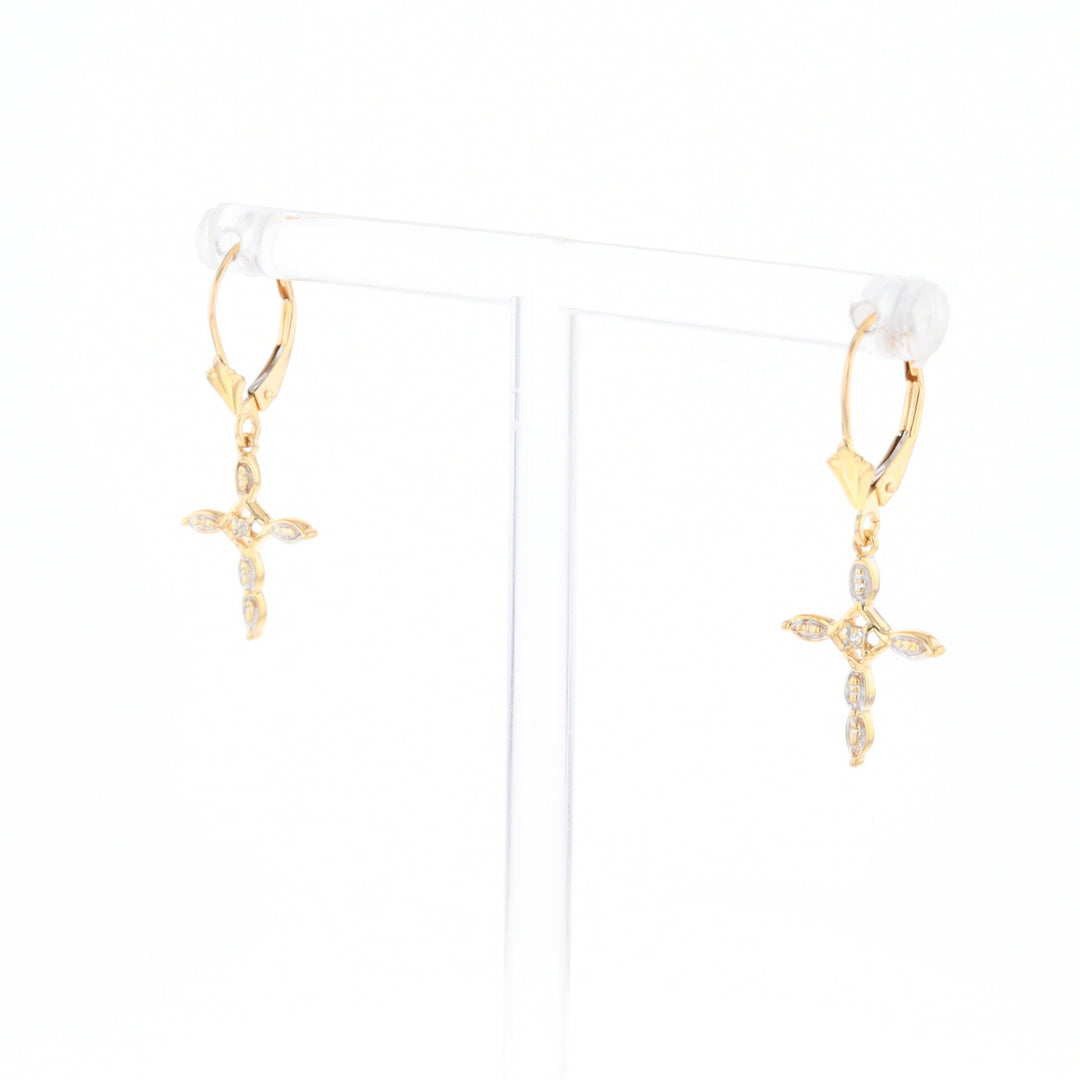 Two-Tone Diamond Cross Earrings