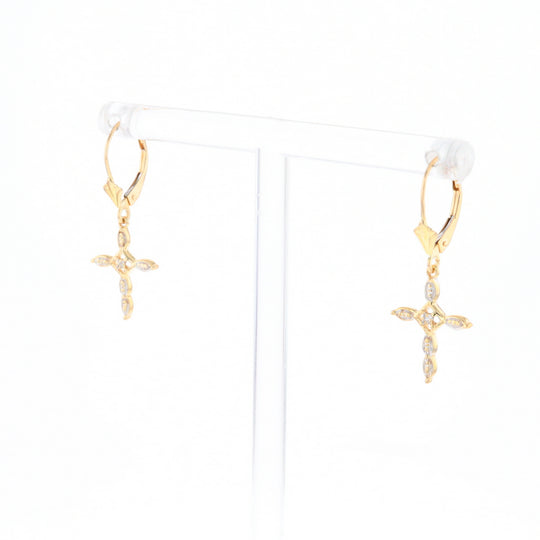 Two-Tone Diamond Cross Earrings