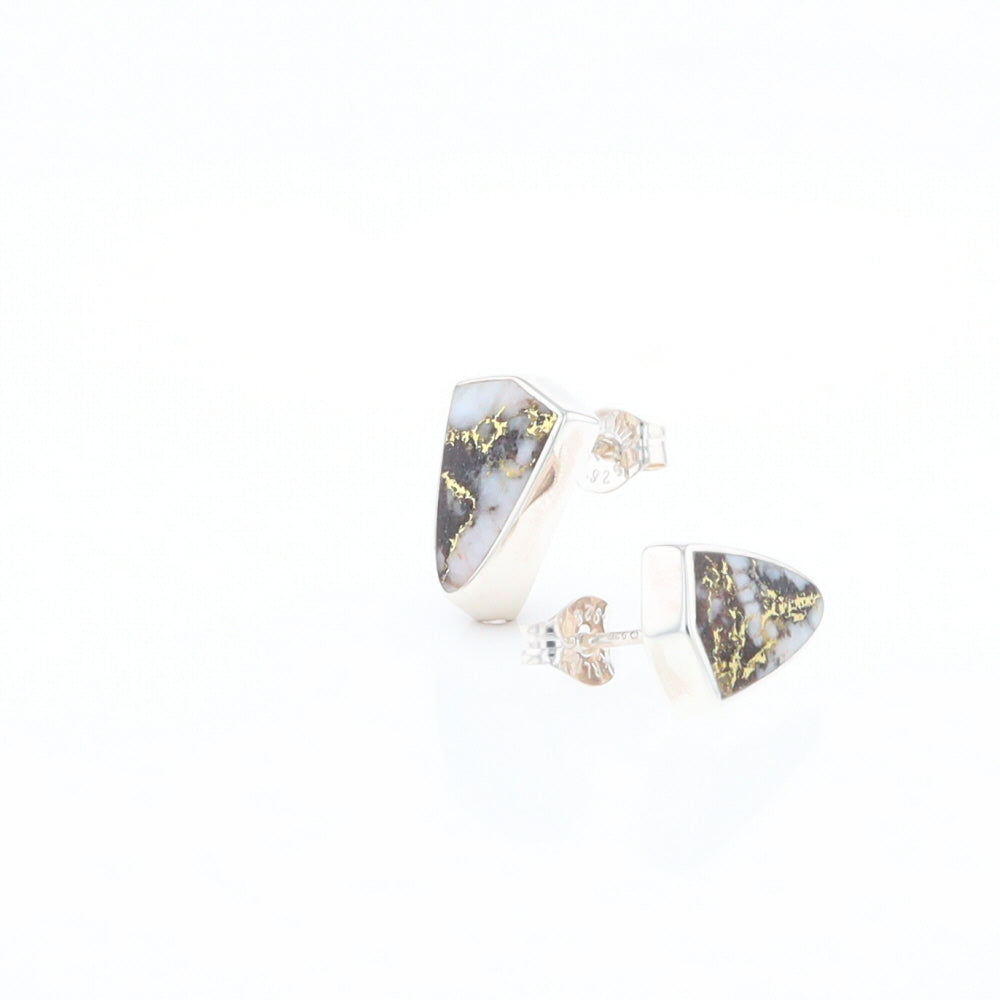 Sterling Silver Gold Quartz Inlaid Shield Stud Earrings - G3