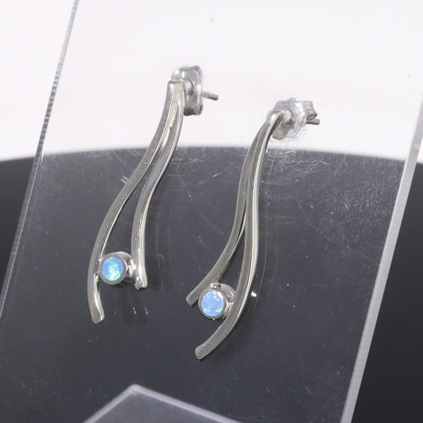 Opal Earrings Round Inlaid Double Curved Bar Design Studs