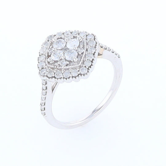 Square Diamond Cluster Milgrain Ring White Gold