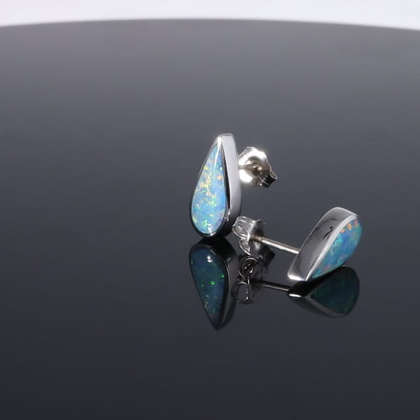 Opal Earrings Tear Drop Inlaid Design Studs