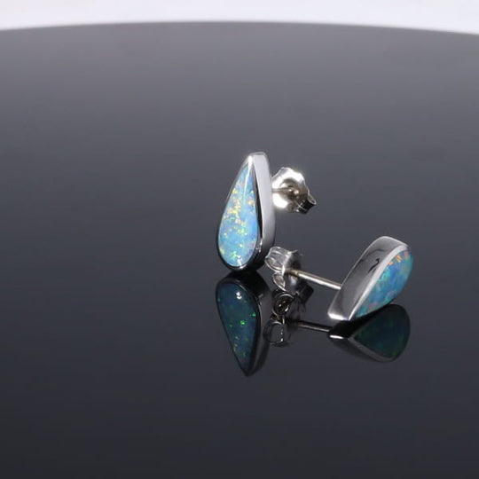 Opal Earrings Tear Drop Inlaid Design Studs