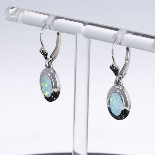 Opal Earrings Oval Inlaid Design Lever Backs
