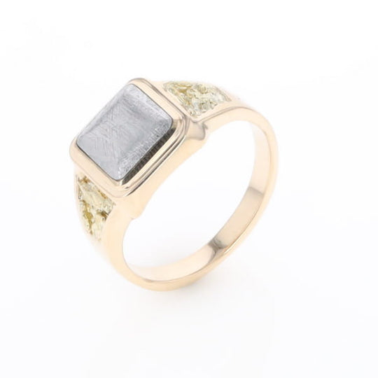 Meteorite Ring Square Inlaid Center Design with Natural Nugget Sides