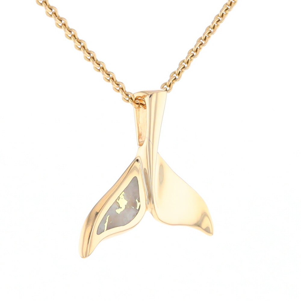 Whale Tail Necklaces Single Sided Gold Quartz Inlaid Sea life Pendant