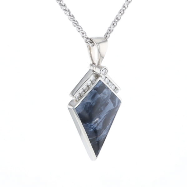 Pietersite Kite Shaped Inlaid Pendant with 0.19ctw Diamonds