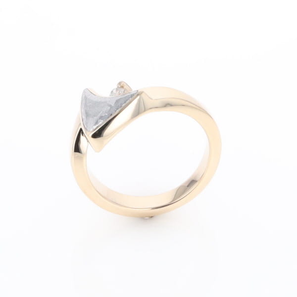 Meteorite Ring Boat Sail Inlaid Design with .04ctw Round Diamond