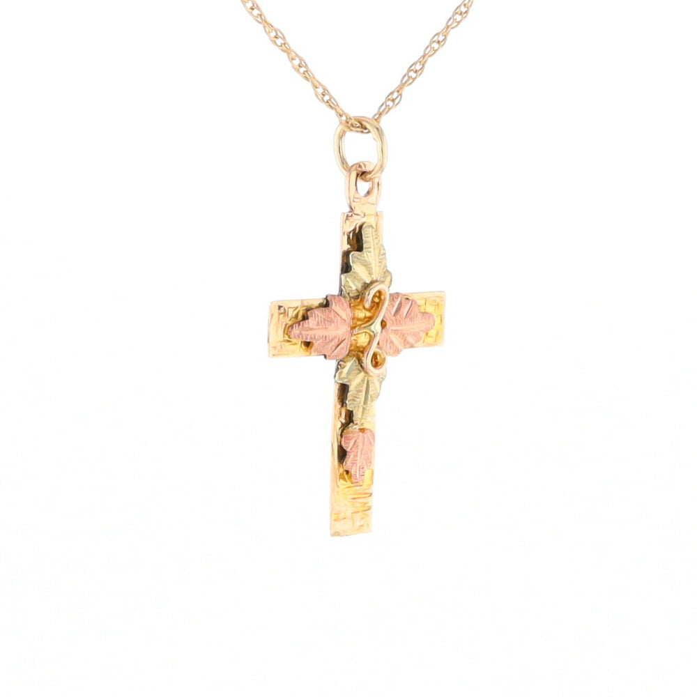 Black Hills Gold Green & Rose Leaf Cross