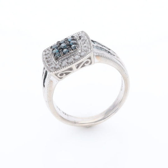 Square Blue & White Diamond Ring