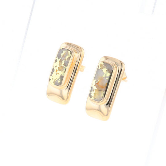 Gold Quartz Earrings Rectangle Inlaid Design