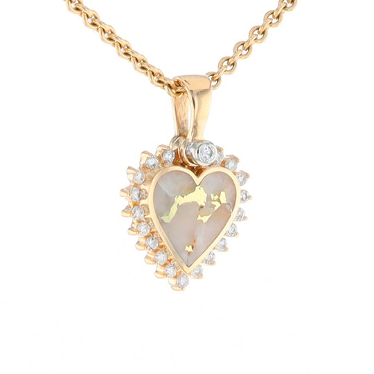 G2 Gold Quartz Pendant Heart Inlaid .21ctw Diamond Halo Design Pendant