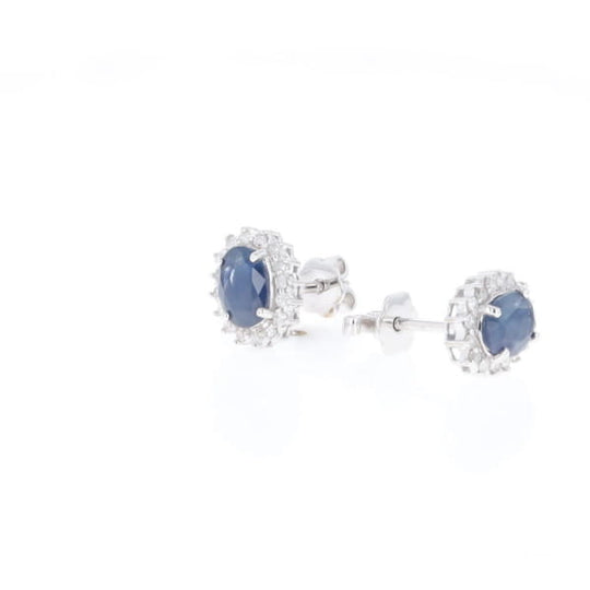 Oval Blue Sapphire Earrings With Halo