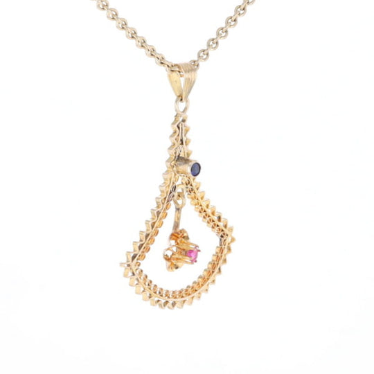 Vintage Buttercup Dangle Ruby Scrollwork Pendant