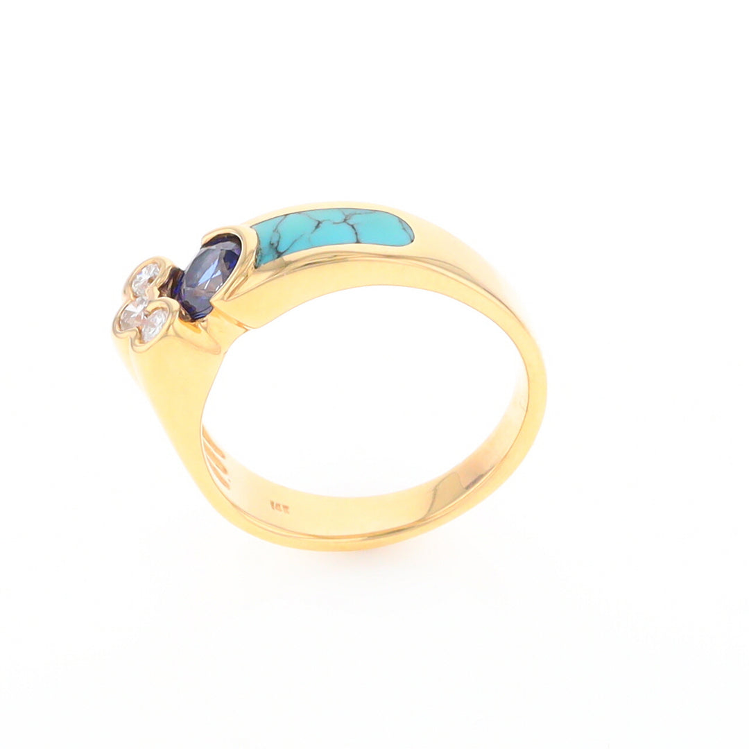 Turquoise Inlaid Ring with Sapphire and 0.23ctw Diamonds