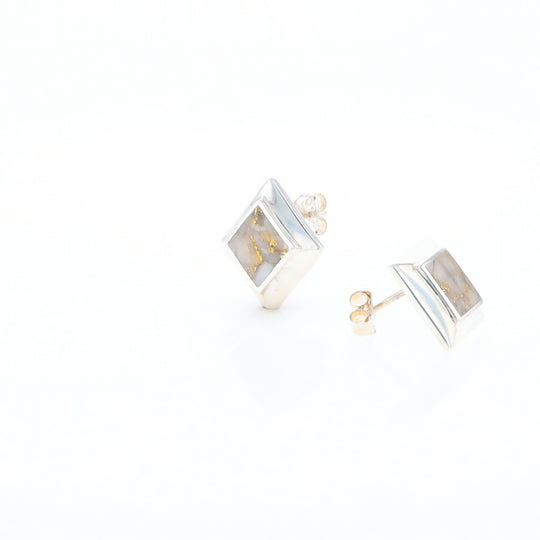 Sterling Silver Gold Quartz Inlaid Square Stud Earrings - G3