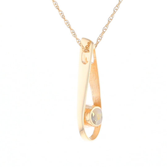 Open Teardrop Round Gold Quartz Inlaid Pendant