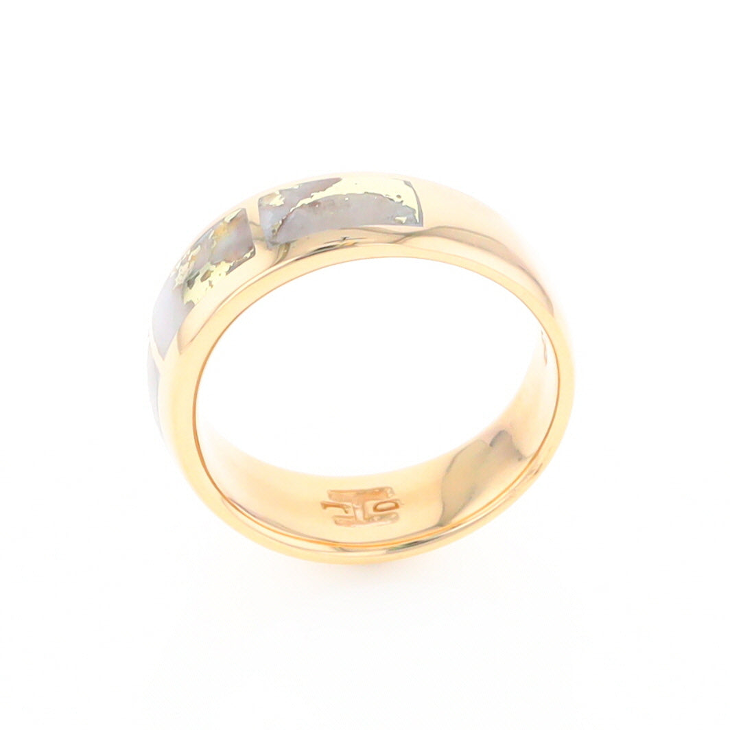 Gold Quartz Ring 3 Section Rectangle Inlaid Band