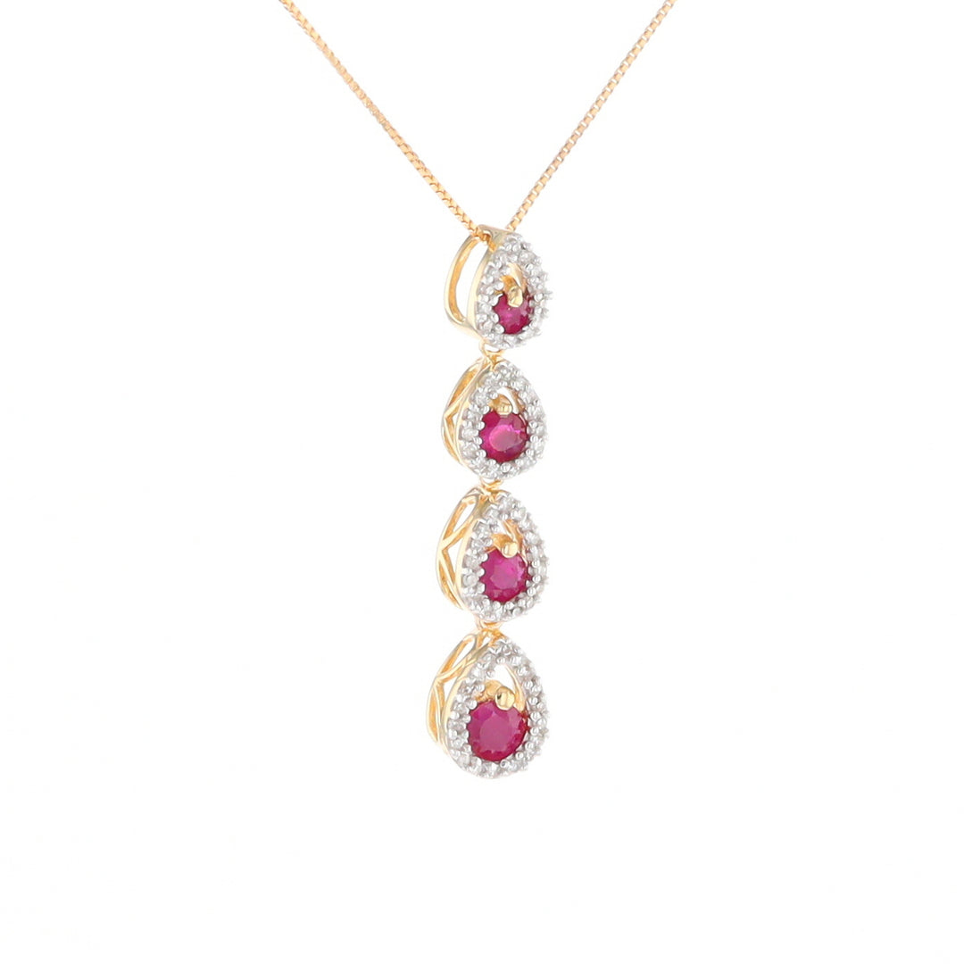 Ruby Drop Necklace with Pear Shaped Diamond Halos