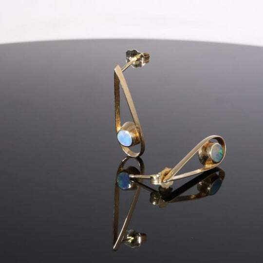 Opal Earrings Round Inlaid Open Tear Drop Design Studs