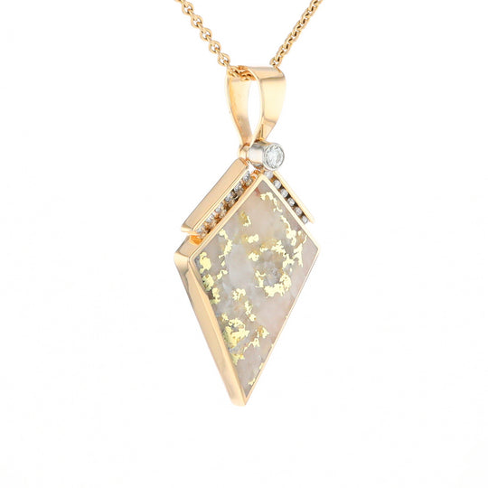 Gold Quartz Kite Shape Inlaid Pendant with .27ctw Diamonds