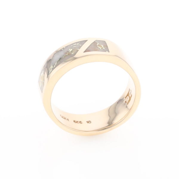 Gold Quartz Ring, 3 Section Inlaid Design