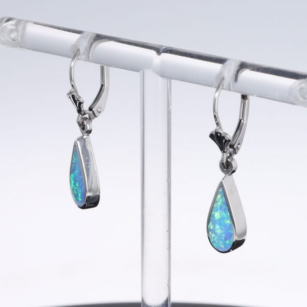 Opal Earrings Tear Drop Inlaid Design Lever Backs