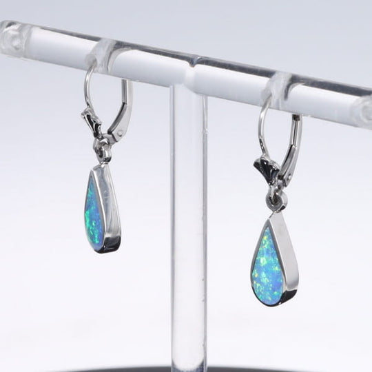 Opal Earrings Tear Drop Inlaid Design Lever Backs