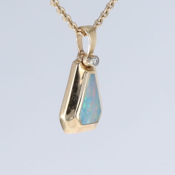 Opal Triangle Inlay with .02ctw Diamond Pendant