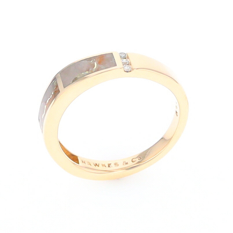 Gold Quartz Ring Double Inlaid Design with .03ctw Round Diamonds