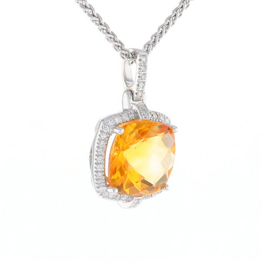 Checkered Citrine Diamond Halo Pendant