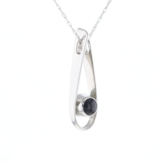 Open Teardrop Round Onyx Inlaid Pendant