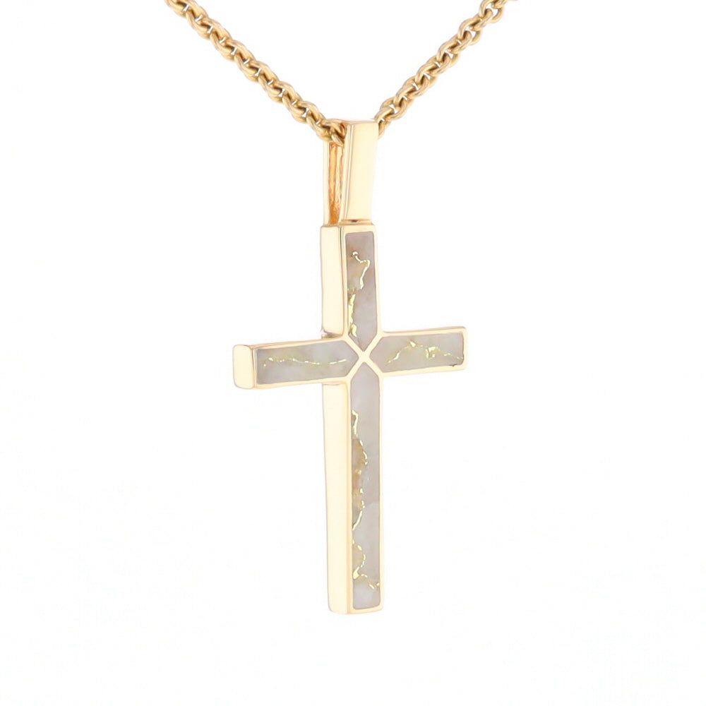 Gold Quartz Pendant 4 Section Inlaid Cross Pendant