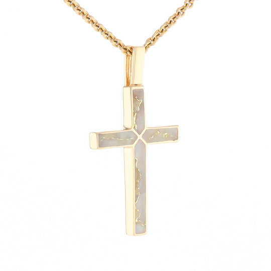 Gold Quartz Pendant 4 Section Inlaid Cross Pendant