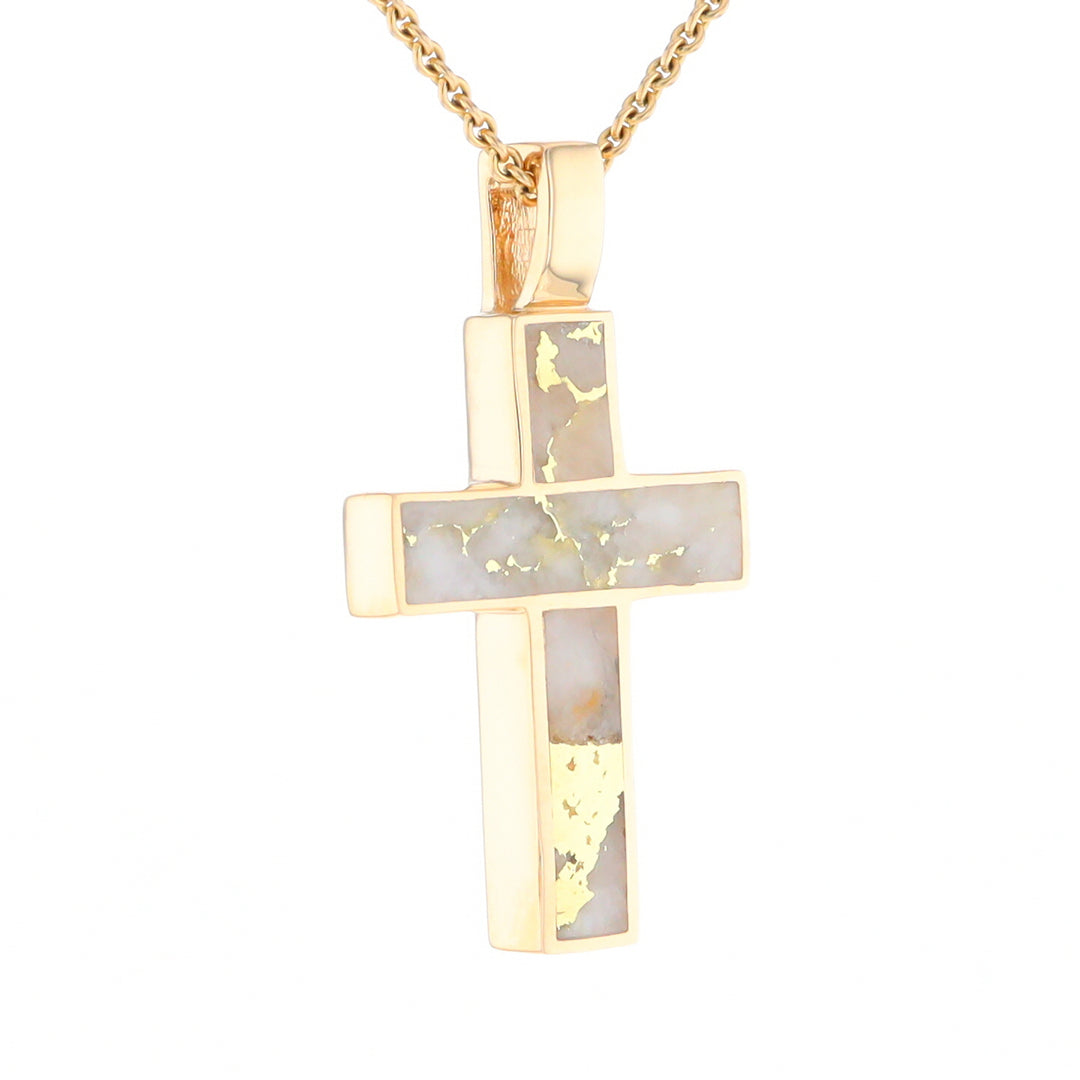 Gold Quartz Pendant Cross Design 3 Section Inlaid Pendant