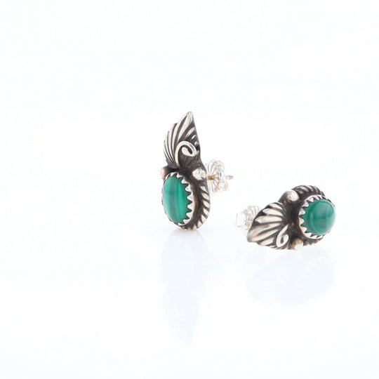 Malachite Feather Stud Earrings