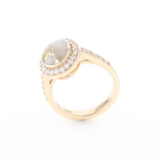Oval Gold Quartz Inlaid Ring with 0.65ctw Diamond Halo