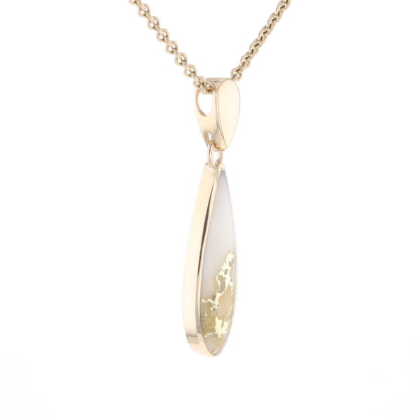 Gold Quartz Pendant Tear Drop Inlaid Design G2