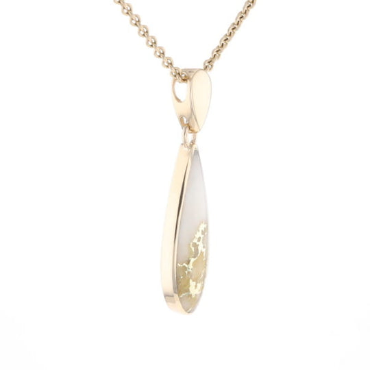 Gold Quartz Pendant Tear Drop Inlaid Design G2