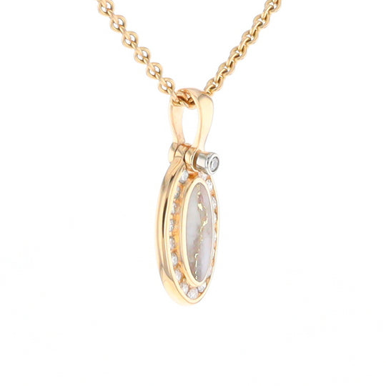 Gold Quartz Pendant Oval Inlaid with .22ctw Round Diamonds Halo