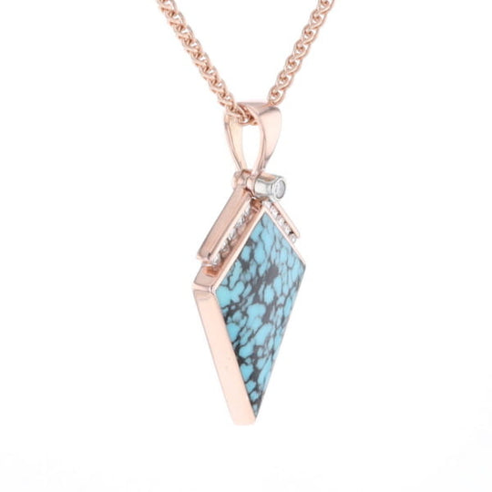 Turquoise Kite Shaped Inlaid Pendant with 0.19ctw Diamonds