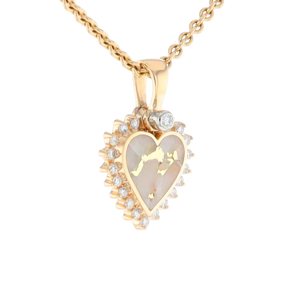 G2 Gold Quartz Pendant Heart Inlaid .21ctw Diamond Halo Design Pendant