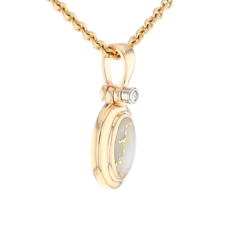 Gold Quartz Oval Inlaid Pendant with .02ct Diamond